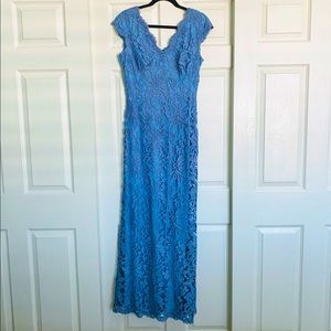 Tadashi Shoji long formal dress blue lace